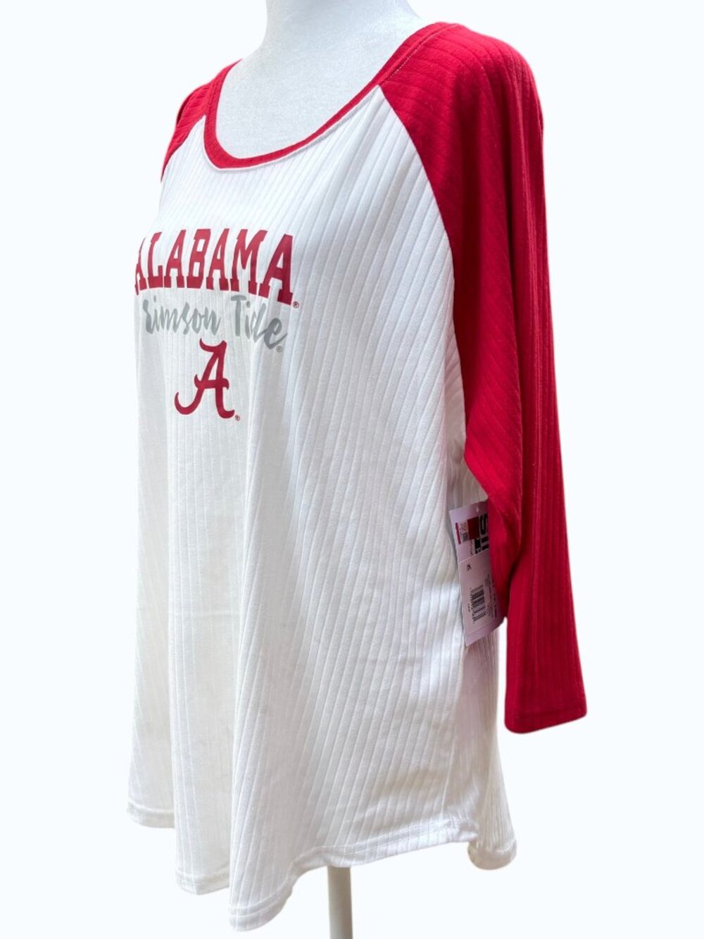 Alabama Crimson Tide Ribbed Knit 3/4 Sleeve Top XL Red White Hi-Low Hem Sideline - Picture 6 of 16